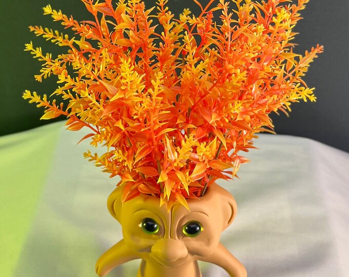 Troll Treasures Delight, Orange Eucalyptus artificial flower arrangement