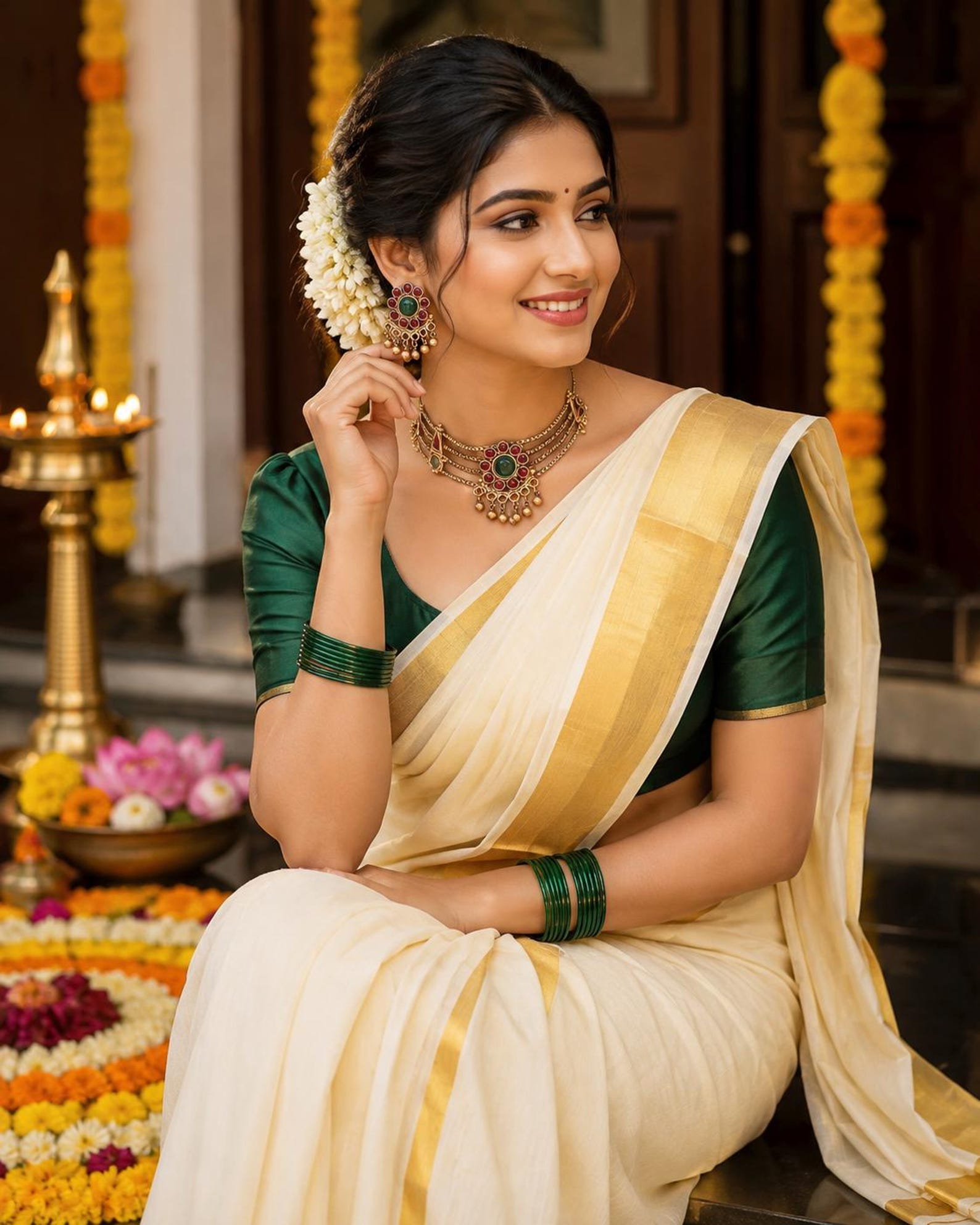 Kerala Saree - Kasavu Tissue - Kasavu Zari with Gold Border