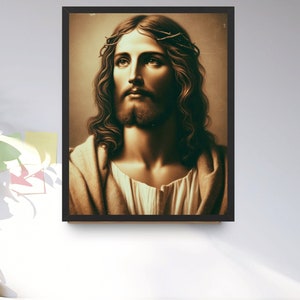 Jesus Christ Poster Print, Jesus Portrait, Christian Wall Art, Home Decor, Religion,  Jesus Christ Vintage Looking Painting