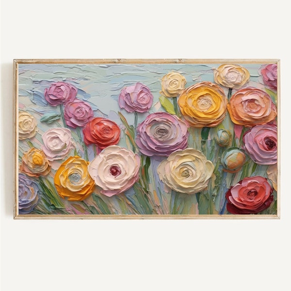 Frame TV Art for Spring | Abstract Ranunculus Floral Painting Digital Download | Modern Art Ranunculus for Tv Instant Download