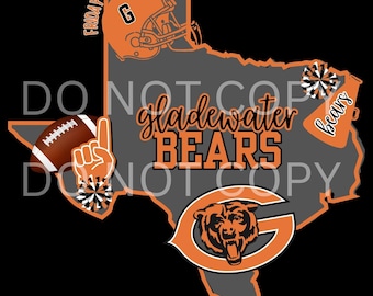 Gladewater Bears Texas PNG File, Digital Download, Football, Cheer, Team
