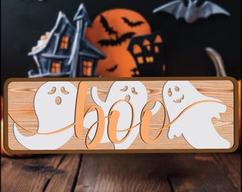 Boo Ghost Sign Laser SVG | Boo GhostFramed Laser Sign | Halloween Framed SVG | Fall Laser SVG | Glowforge Laser Ghost File | Glowforge Fall