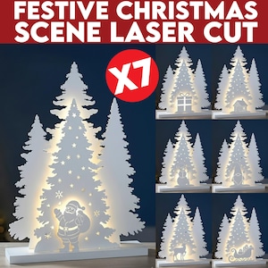 07 Festive Lighting Christmas Scenes, Laser Cut Christmas Tree Ornament , Christmas laser file, Laser file tree Decor SVG, Digital Download