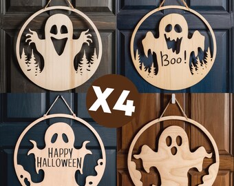Halloween Door Hanger Svg | Halloween Door Sign Svg | Ghost Door Hanger Svg | Boo Door Hanger Sign | Front DOor Ghost Sign Svg | Laser Ready