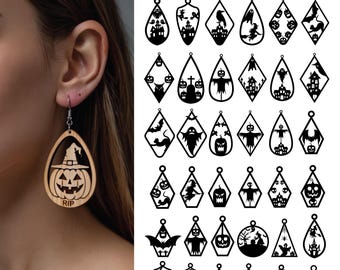 Halloween Earrings SVG, Cute Ghost Svg, Cute Halloween Ornaments, Halloween Jewelry Svg, Faux Leather Earrings SVG, Glowforge Svg File