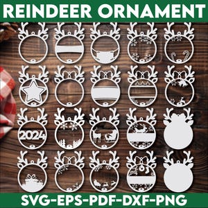 Renne ornement SVG, Svg de décorations de Noël, renne boule Svg, SVG Glowforge, découpé au Laser, fichier pour Cricut, décoration de Noël