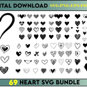 96 Heart Svg Bundle , HEART Doodle Svg, Heart Svg Cut Files For Cricut, Heart Clipart, Hand Drawn Heart Svg bundle