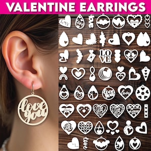 50 Valentinstag Ohrringe Laser Cut Dateien, Herz Ohrringe svg, Ohrringe svg File, Liebe Ohrringe Vorlagen Cut File, Herzen Valentines SVG Bundle