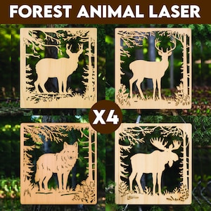Animali della foresta, file SVG per decorazioni murali tagliate al laser, file vettoriali per taglio laser del legno, porta d'ingresso tagliata al laser, Glowforge, dxf, pdf