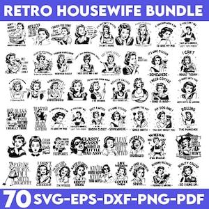 Pacote Retro Housewife Svg, Vintage Housewife Svg, Engraçado Sarcástico Svg, 1950s Housewife Svg, Sassy Mom Svg, Retro Women Svg, Mulheres Svg,Png