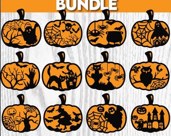 Halloween Pumpkin Bundle Svg, Pumpkins svg, Halloween Decor svg, Pumpkin Laser Cut Files, Halloween svg, Spooky Glowforge Svg, Black Cat Svg