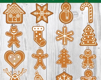 16 Gingerbread Ornaments SVG, Christmas Ornaments SVG, Christmas laser file, Christmas Glowforge, Ornaments svg, Glowforge svg