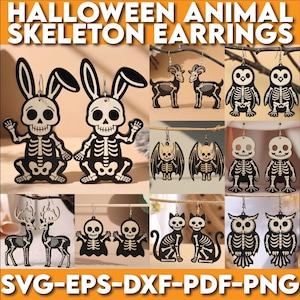13 dierlijke skelet oorbellen SVG, Halloween oorbellen lasergesneden, Halloween oorbellen SVG ontwerp, accessoires laserontwerp, Glowforge Svg-bestand