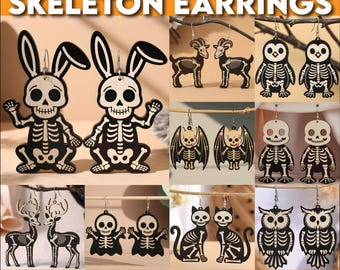 13 Animal Skeleton Earrings SVG, Halloween Earrings Laser Cut, Halloween Earrings SVG Design, Accessories Laser Design, Glowforge Svg File