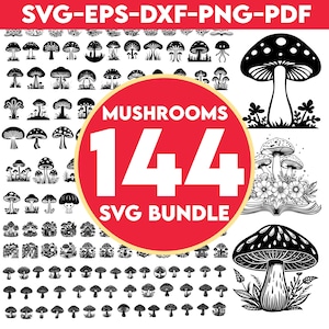 144 Mushroom SVG, Mushroom Bundle Svg, Mushroom Clipart, Mushroom Cut Files For Cricut, Cute Cartoon Mushroom Svg