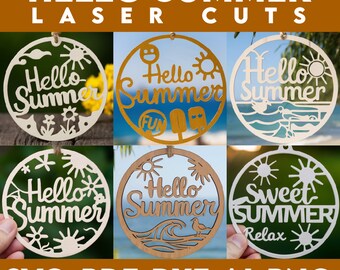 6 Hello Summer LaserCut,Laser Cut Files,Sweet Summer SVG, Beach Svg, Summer laser file, Welcome Sign Svg,Laser hanging, Glowforge,SVG,dxf,ai