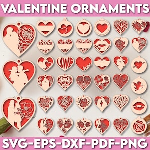36 Valentinstag Ornamente SVG, Valentinstag Laser Schmuck, Laser Ornamente SVG, Cricut Schnittdatei, Liebe Ornamente SVG, Vektordatei, Glowforge SVG