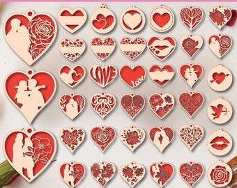 36 Valentine Ornaments Svg, Valentine Laser Svg, Laser Ornaments SVG, Cricut cut file, Love Ornaments Svg, Vector File, Glowforge SVG