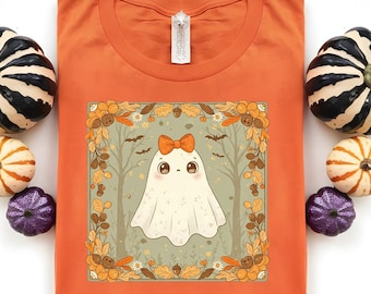 Cute Ghost PNG, Fall Halloween Sublimation Design with Bows and Flowers, Girly Spooky Season Clipart, Digital Download for Shirts