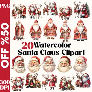 Watercolor Santa Clipart Watercolor Christmas Clipart Christmas Santa Clipart Santa Claus Clipart Bundle Watercolor Winter Clipart Santa PNG