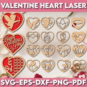 50 cuori San Valentino taglio laser, file taglio laser, file taglio laser San Valentino, regalo di San Valentino, file SVG cuore, ornamenti di San Valentino DXF