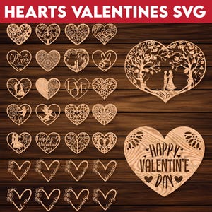30 Herzen SVG-Set, Valentinstag Schnittdateien, Herzen Laser-Schnitt Cricut, 30 Herzen Schnittvorlagen mit Strudelmuster, Herz-Vektorgrafik