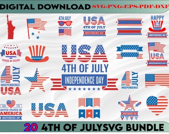 4th of July SVG Bundle, July 4th SVG, Fourth of July svg, America svg, USA Flag svg, Patriotic, Independence Day Shirt, Cut File Cricut