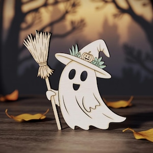 Ghost Witch With Broomstick SVG Digital Download For Glowforge or Laser, Halloween Ghost Svg laser, Halloween Decor Laser, Digital download