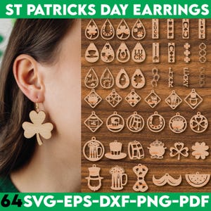 64 St Patricks Day Earrings SVG Bundle, Lucky Svg, Faux Leather Earrings SVG, Glowforge Svg, Earring Svg Files, Earring Template Svg