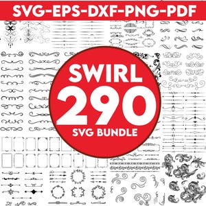 May include: A collection of 290 black and white swirl SVG designs. The designs include frames, borders, dividers, arrows, and swirls. The designs are perfect for crafting, scrapbooking, and digital design.