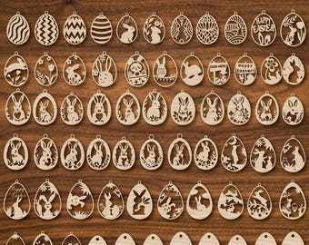 77 Osterornamente als Laserschnitt-SVG-Bundle, Hasenornamente (SVG), Oster-Laserschnitt-SVG-Dateien, Osterhänger (SVG), DXF, EPS
