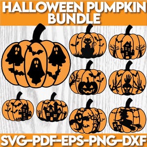 Halloween Pumpkin Bundle Svg, Pumpkins svg, Halloween Decor svg, Pumpkin Laser Cut Files, Halloween svg, Spooky Glowforge Svg, Black Cat Svg