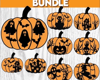 Halloween Pumpkin Bundle Svg, Pumpkins svg, Halloween Decor svg, Pumpkin Laser Cut Files, Halloween svg, Spooky Glowforge Svg, Black Cat Svg
