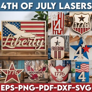 Bundle de signes du 4 juillet, fichiers laser du 4 juillet, signe patriotique laser SVG, fichiers patriotiques découpés au laser, signe de la fête de l'indépendance laser SVG