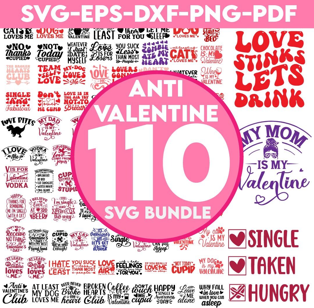 Paquete de Svg PNG de San Valentín anti, Svg de San Valentín retro ...