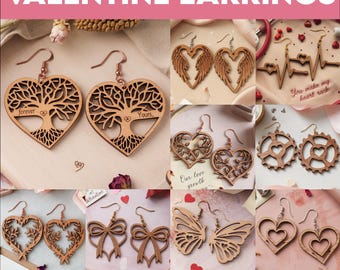 10 Valentine Earrings Laser Cut Files, Heart Earrings Svg, Earrings Svg File, Love Earrings Templates Cut File, Hearts Valentines SVG Bundle