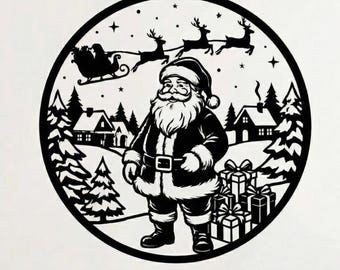 Santa Claus Christmas Silhouette SVG | Laser Cut File DXF PNG pdf | Festive Wall Art, Ornament, Papercut, Glowforge Design Download