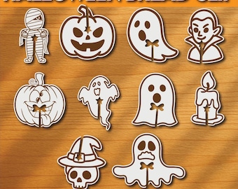Haloween Bread Clip SVG Bundle Set of 10 Laser Cut Bag Tag Files, GhoST Pumpkin & Halloween Reusable Clips, Glowforge xTool Compatible