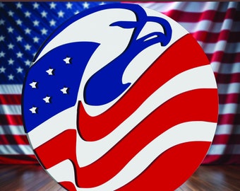 Eagle and Flag SVG, American Flag, Bald Eagle, Laser Cut file, Multilayer, DIY Cutting, Glowforge, Wooden Animal, Wall Decor,pdf,dxf,eps,svg
