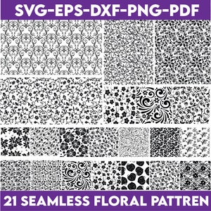21 ツールドレザーシームレスパターンフローラルSVGバンドル、フローラルパターンSVG、ウエスタンパターンSVGバンドル、デジタルパターン透明背景