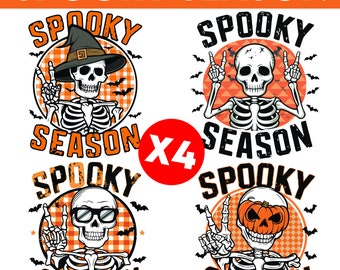 4 Retro Halloween png, Halloween Sublimationsdesign, Halloween-Schädel png, Smiley Gesicht png, trendiges Halloween-Shirt-Design, Retro png, gruselig