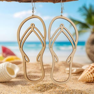 Flip-flop oorbellen SVG, zomeroorbel SVG, gravure patroon SVG, houten oorbel SVG, oorbellen Glowforge SVG, strand SVG, lasergesneden bestand