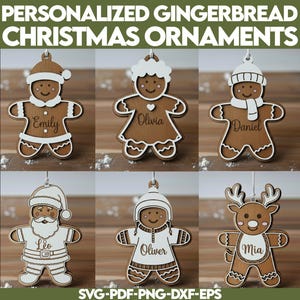 06 Gepersonaliseerde peperkoekornamenten, kerstornament, gegraveerde houten peperkoek, kerstlaserbestand, peperkoekornament, laserbestand