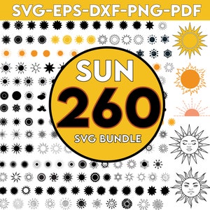 260 sol-svg-filer för Cricut, sol-svg-paket, sol png dxf pdf, sommarsol-svg, logotyp, solvektor, digital nedladdning, sommar-svg, solnedgång och soluppgång