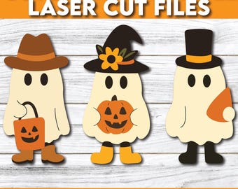 Paquete SVG de fantasmas lindos, SVG de decoración de Halloween, SVG de fantasmas de otoño, SVG de fantasma de bruja, Fantasma de vaquero, SVG de especias de calabaza, Archivo cortado con láser, SVG de Glowforge