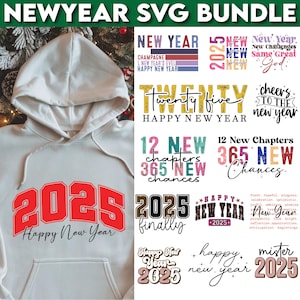 Happy New Year SVG Bundle, fichier Svg de nouvel an, conception de chemise de nouvel an, Svg de tenue de nouvel an, fichier SVG NY 2025, Svg de nouvel an, artisan Svg