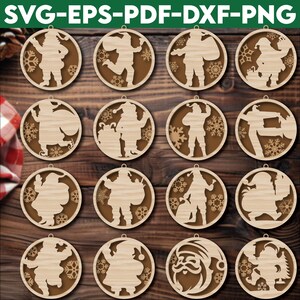 16 ornements en couches du père Noël, décoration de boules, cadeaux de décoration d'arbre, fichiers découpés au laser, lot Svg d'ornement d'hiver, DXF