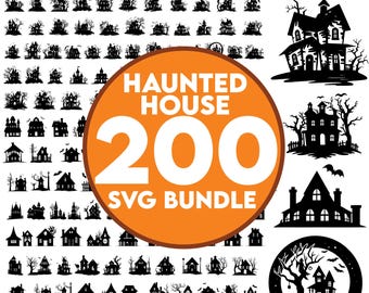200 Spookhuis SVG, Halloween-bundel Svg, Haunted House Svg-bundel, Haunted House Clipart, Haunted House Svg-bestanden knippen voor de Cricut
