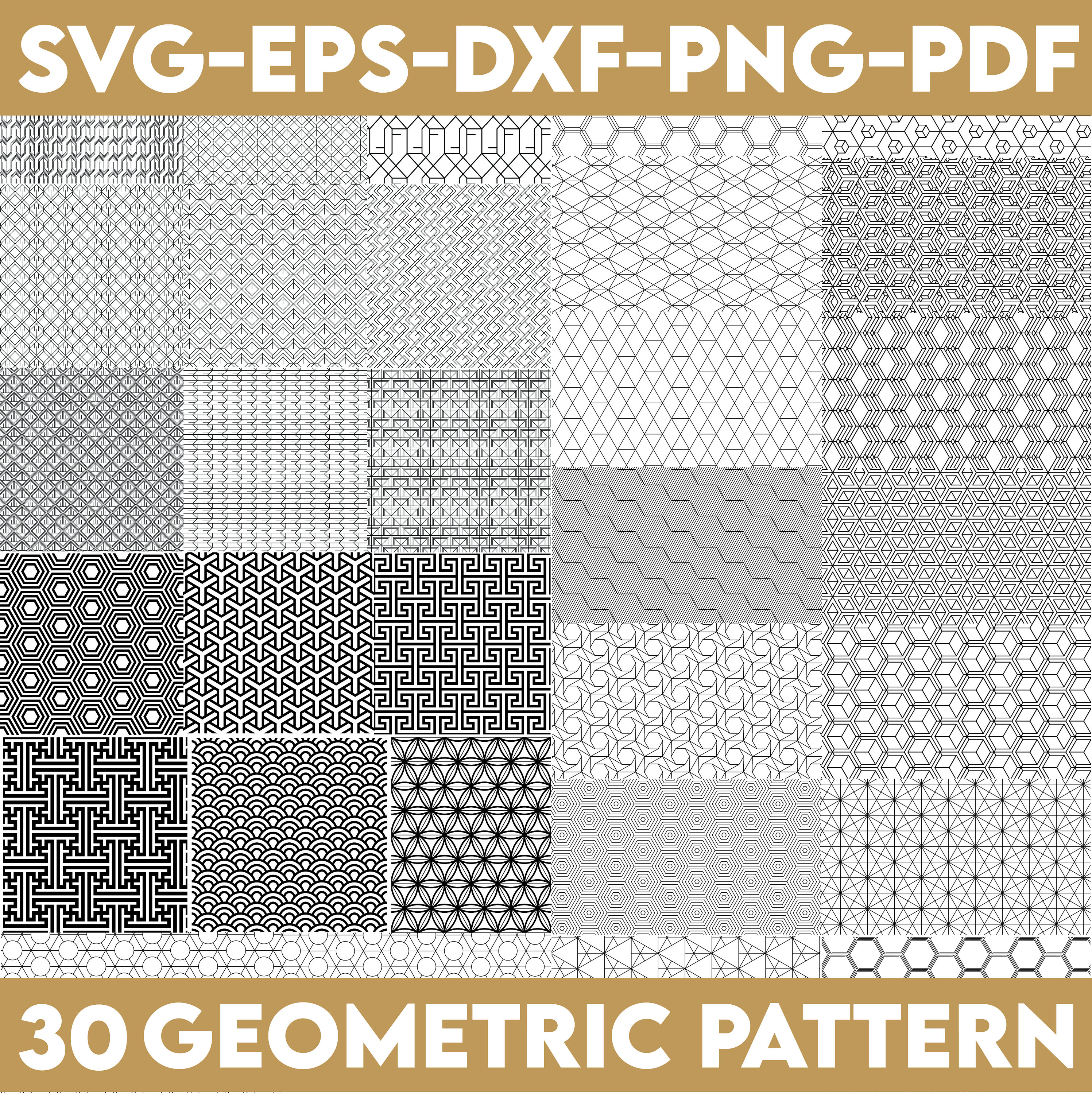 Paquete SVG de 30 Patrones Geométricos Sin Costura | Líneas Patrón Vector Clipart PNG EPS DXF