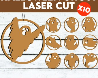 ハロウィン ゴースト バンドル SVG、ハロウィン svg、吊り下げゴースト、ハロウィン レーザー カット ファイル、Glowforge ゴースト バンドル SVG、ハロウィン サイン カット ファイル